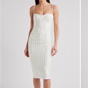 NADINE MERABI White Embellished Strap Midi Dress